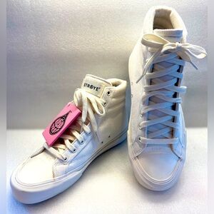 STRAYE Unisex Canvas White High Tops "Don't Care" Skateboard Shoes Size10W/8.5M